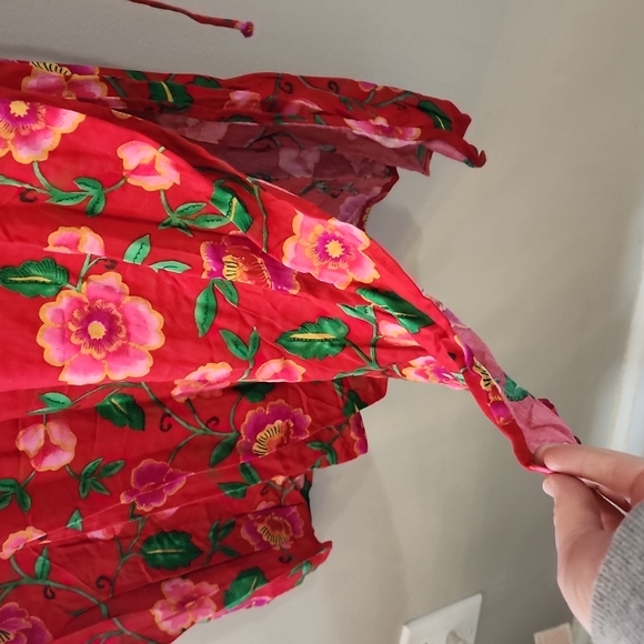 Impressions Short Sleeve Red Floral Dress - Picture 2 of 6